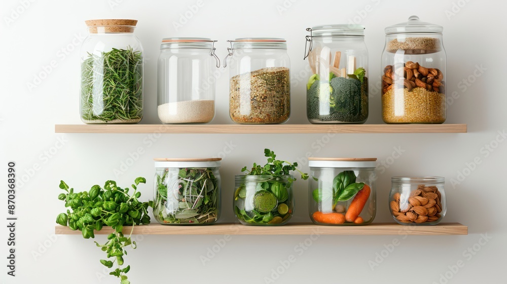 Eco-Friendly Minimalist Kitchen with Reusable Containers, Glass Jars, and Compost Bin for Zero-Waste Lifestyle, Generative Ai Eco-Friendly Minimalist Kitchen with Reusable Containers, Glass Jars, and Compost Bin for Zero-Waste Lifestyle, Generative Ai