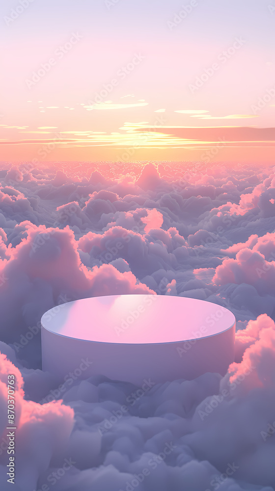 Pink round podium floating on clouds Pink round podium floating on clouds