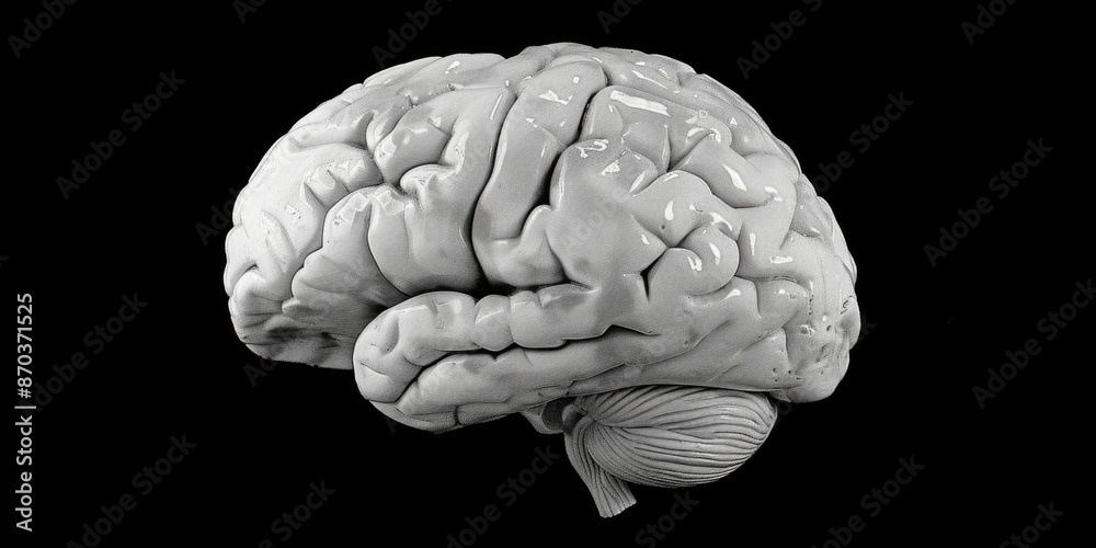 A brain is shown in black and white. The brain is the most important organ in the body and is responsible for controlling all bodily functions A brain is shown in black and white. The brain is the most important organ in the body and is responsible for controlling all bodily functions
