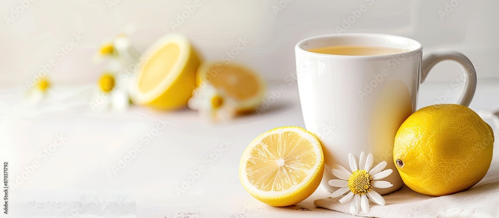 A mug of nourishing hot lemon tea with copy space image.