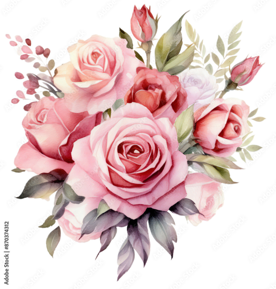 Fiori rosa acquerello foglie verdi Fiori rosa acquerello foglie verdi