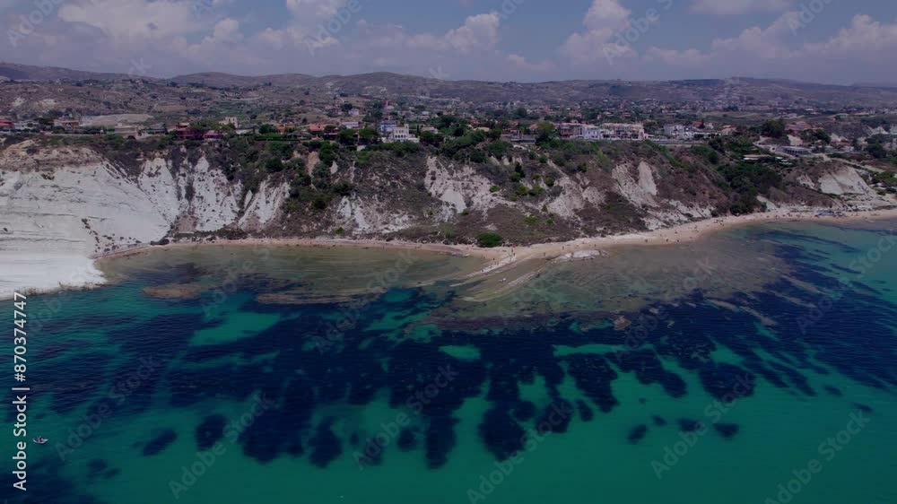 Aerial reveal white cliffs in Mediterranean Sea Scala dei Turchi, Sicily Aerial reveal white cliffs in Mediterranean Sea Scala dei Turchi, Sicily