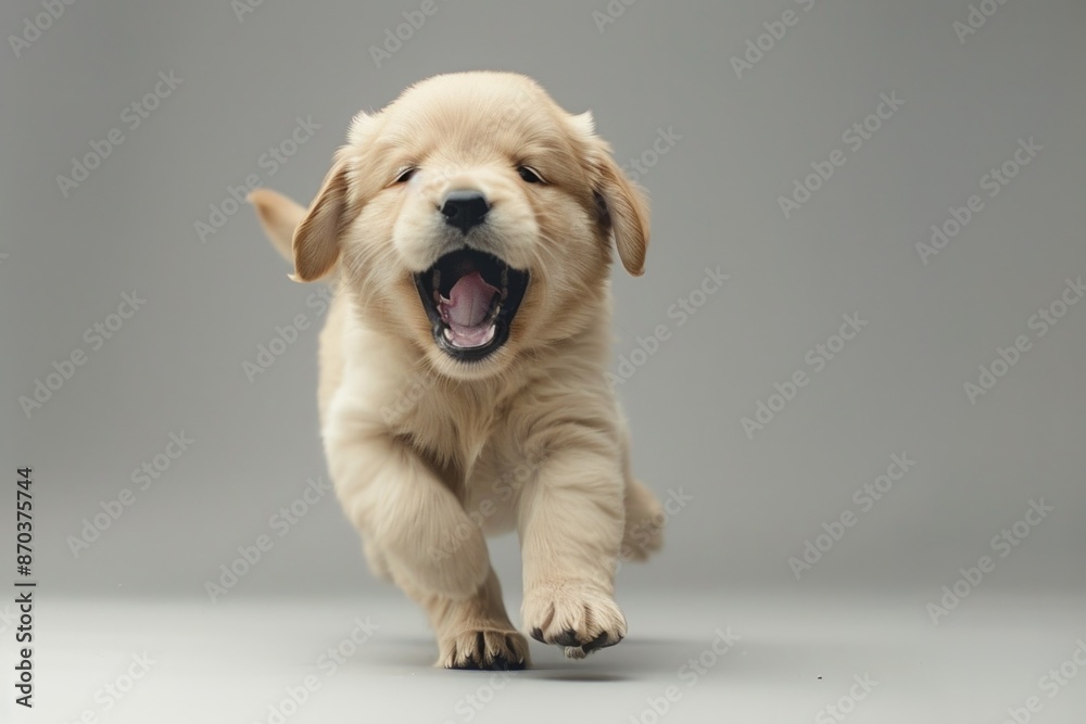 A small brown puppy is running and making a loud noise. The puppy is full of energy and excitement A small brown puppy is running and making a loud noise. The puppy is full of energy and excitement