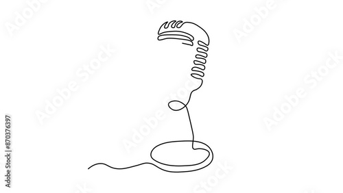 Self drawing animation one continuous line draw, logo, abstract microphone