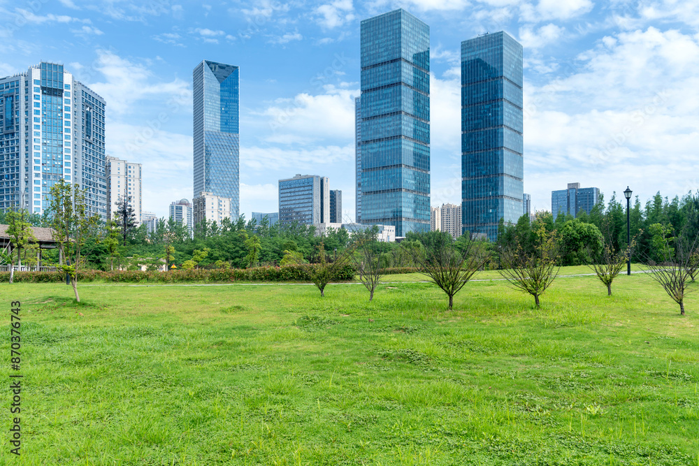 city park with modern building background in shanghai city park with modern building background in shanghai