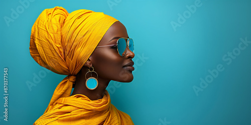 a african woman wearing a head scarf and sunglasses photo