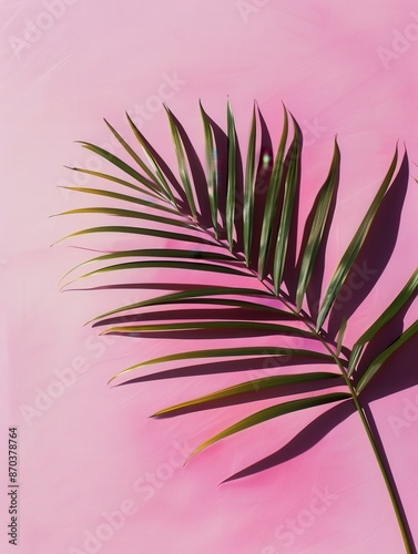 a palm leaf on a pink background