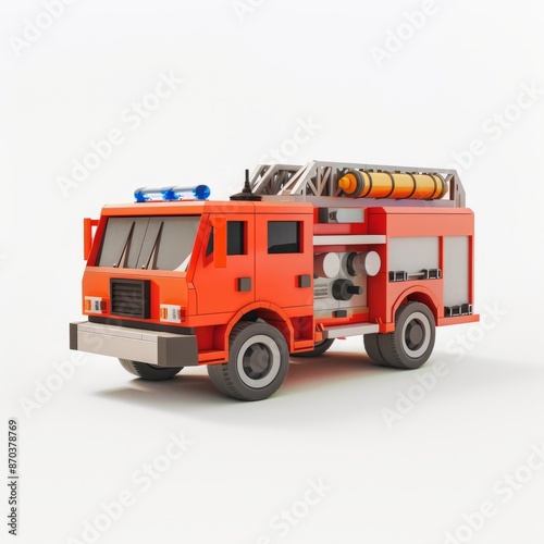 Wallpaper Mural 3D Render, Low Poly style of a detailed clay fire truck, on isolated white background, Generative AI Torontodigital.ca