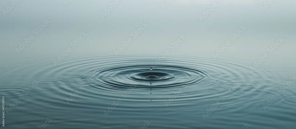 A water droplet creating ripples in serene water, with copy space image. A water droplet creating ripples in serene water, with copy space image.