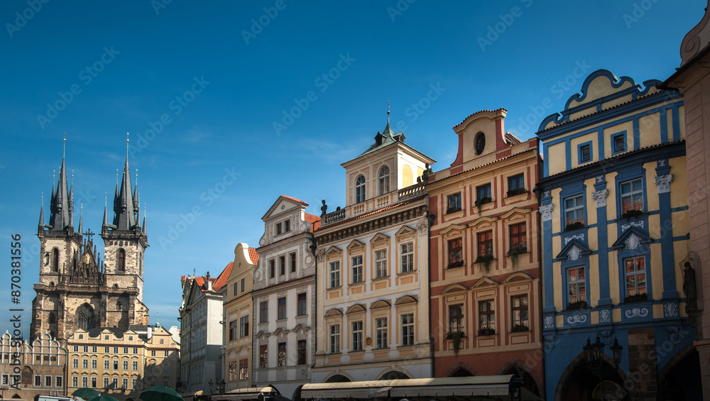 Fototapeta premium Fabulous colorful historical buildings historic center of the city. Small town Mala Strana with colorful buildings, Bohemia, Prague, Czech Republic