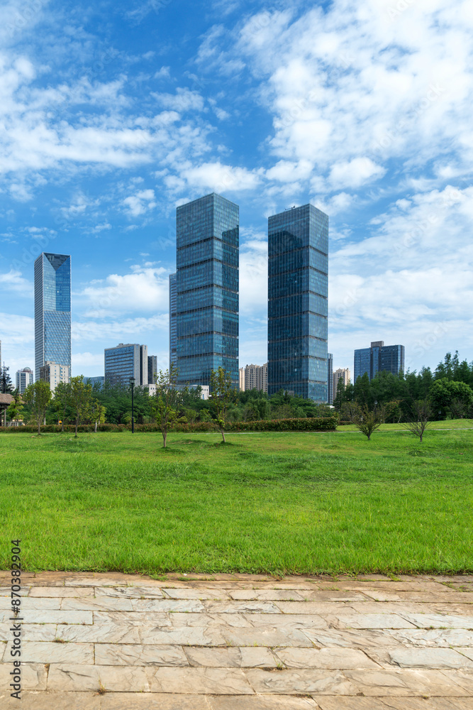 Obraz premium city park with modern building background in shanghai