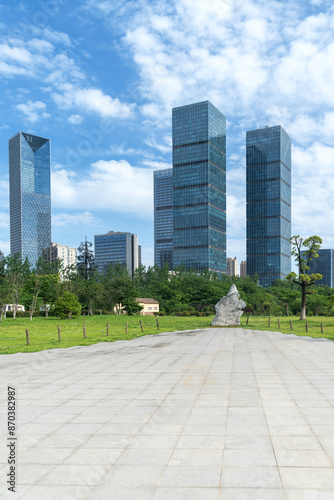 city park with modern building background in shanghai © gjp311