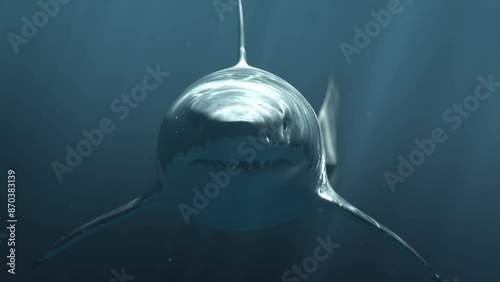 Great White Shark (Megalodon) Attack. Realistic 3d animation, 4K Ultra HD 3840x2160