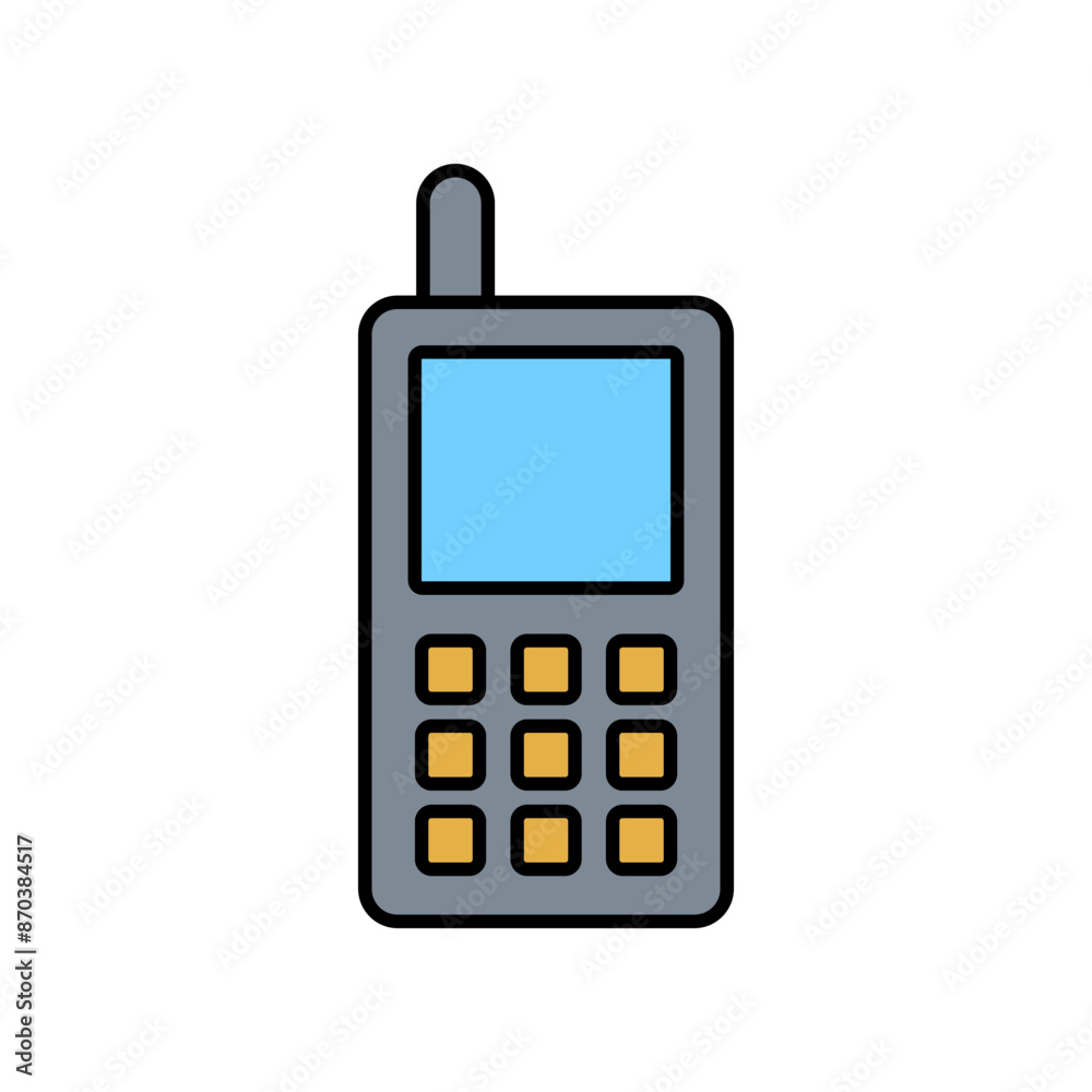 Vector icon of an old-fashioned telephone with colored symbols. Vector icon of an old-fashioned telephone with colored symbols.