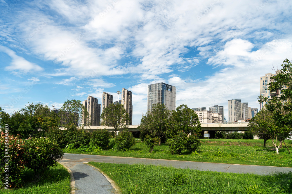 city park with modern building background in shanghai city park with modern building background in shanghai