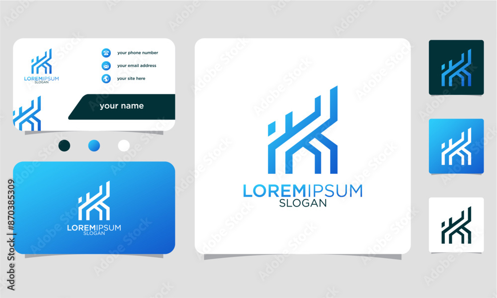 initial letter K abstract monogram with gradient colors, business card template initial letter K abstract monogram with gradient colors, business card template