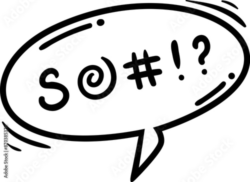 Comic swear speech bubble, hate angry talk, aggressive expletive curse features vector monochrome dialogue cloud and expressive typographic signs, conveying the intensity to the verbal expression