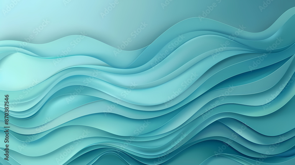 Abstract teal wave patterns in layered 3D design creating a sense of motion and fluidity. Abstract teal wave patterns in layered 3D design creating a sense of motion and fluidity.
