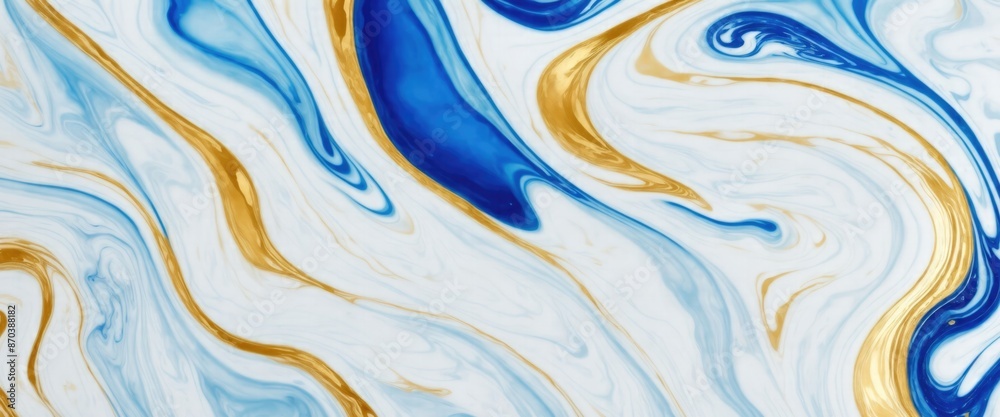 Obraz premium White and blue color with golden lines liquid fluid marbled texture background