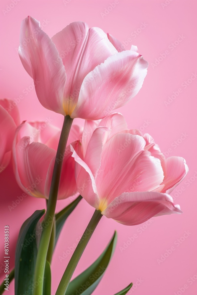 Pink flowers with green stems. The flowers are in a vase and are arranged in a way that they are standing upright Pink flowers with green stems. The flowers are in a vase and are arranged in a way that they are standing upright
