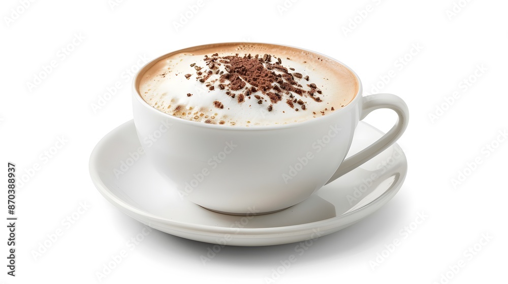 A cup of Hot cappuccino coffee in isolated on white background. A cup of Hot cappuccino coffee in isolated on white background.