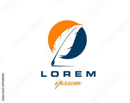 Quill icon. Writer or law, notary office feather pen. elegant vector circular emblem with clean lines and modern aesthetic, for writers, notaries, law offices, emphasizing writing and authenticity
