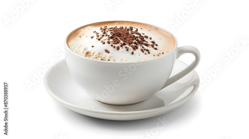A cup of Hot cappuccino coffee in isolated on white background.