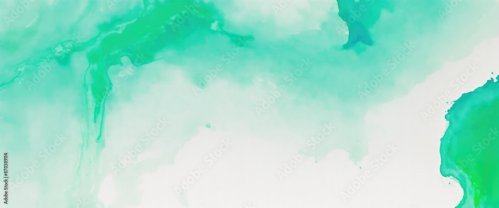 Obraz premium Abstract watercolor paint background by teal color White and green with liquid fluid texture for background