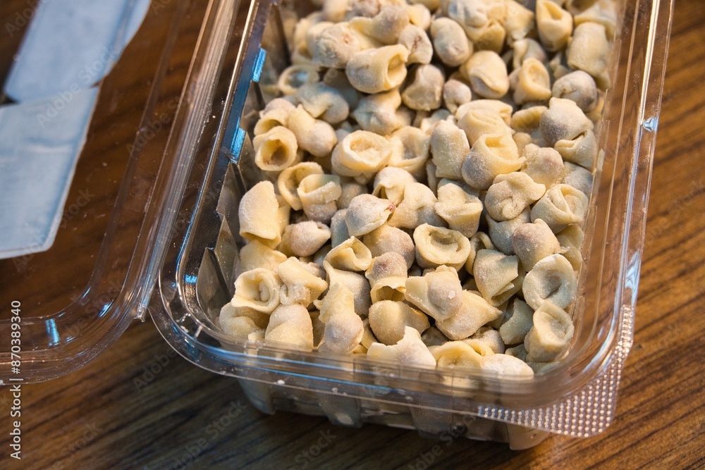 Raw Turkish Ravioli in Plastic Container Raw Turkish Ravioli in Plastic Container
