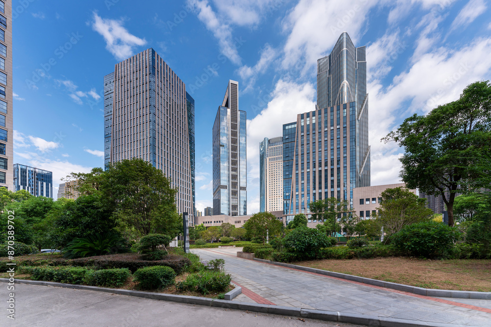empty, modern square and skyscrapers in modern city empty, modern square and skyscrapers in modern city