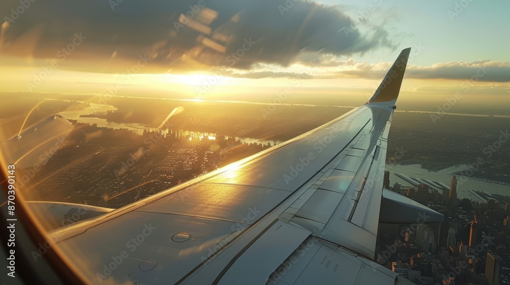 Obraz premium Sunset View From Airplane Window