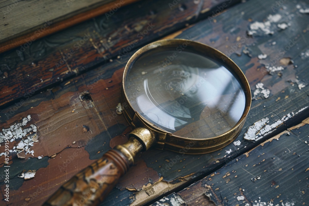a magnifying glass on a wood surface a magnifying glass on a wood surface