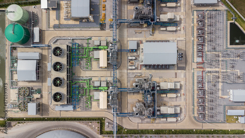 Obraz na płótnie Aerial view sub power station plant, High voltage substation electrical power plant factory energy, Eletric power station with high voltage for indutry factory. w salonie