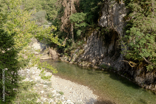 Aspropotamos River (Trikala, Greece) flows into the gorge photo