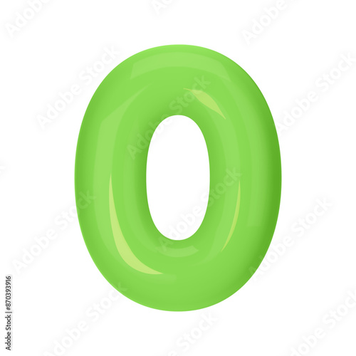 Numeral 0 - Green Plastic Balloon Number zero Isolated on White Background. 3D Style Vector Illustration