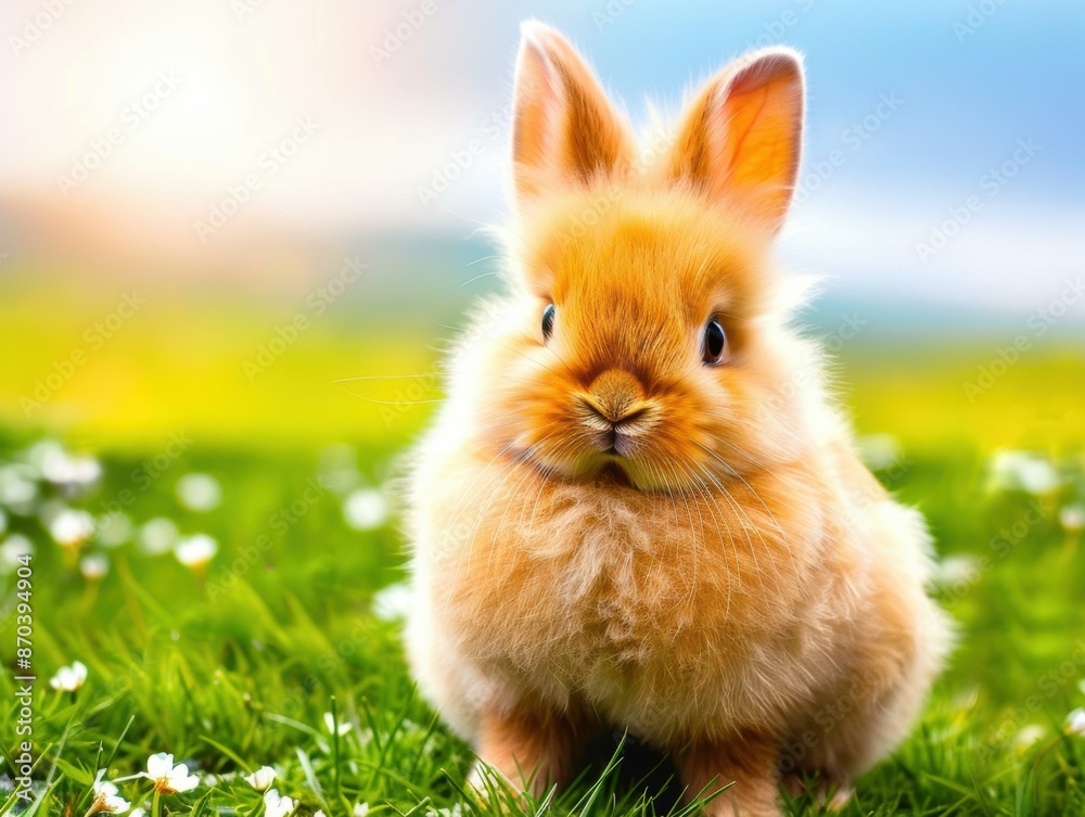 Cute baby bunny rabbit in a field of flowers. AI. Cute baby bunny rabbit in a field of flowers. AI.