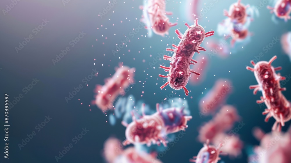 Microscopic germs, airborne pathogens, health hazard, infection prevention, floating particles Microscopic germs, airborne pathogens, health hazard, infection prevention, floating particles
