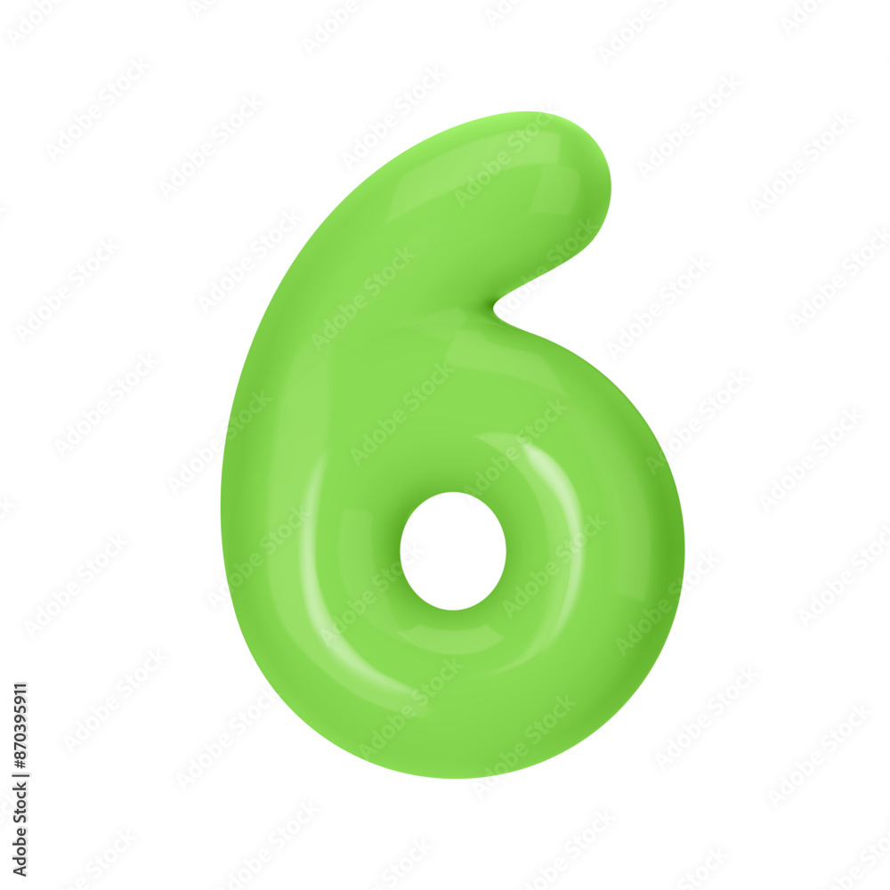 Numeral 6 - Green Plastic Balloon Number six Isolated on White Background. 3D Style Vector Illustration Numeral 6 - Green Plastic Balloon Number six Isolated on White Background. 3D Style Vector Illustration