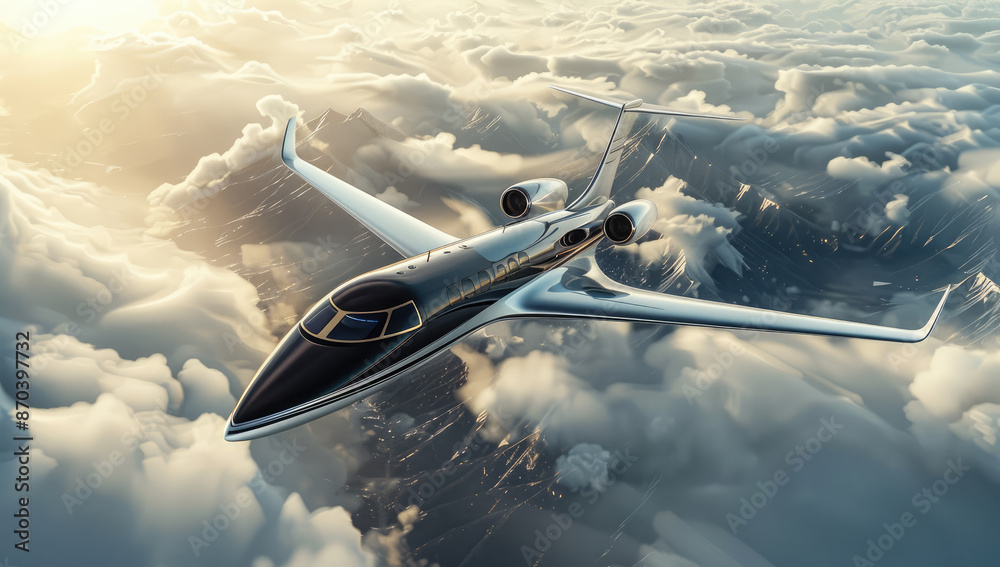 Fototapeta premium sleek private jet soaring above the clouds