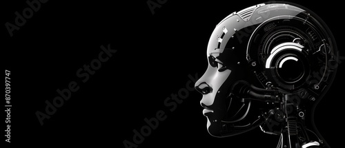 A profile of a humanoid head robot in a banner style
