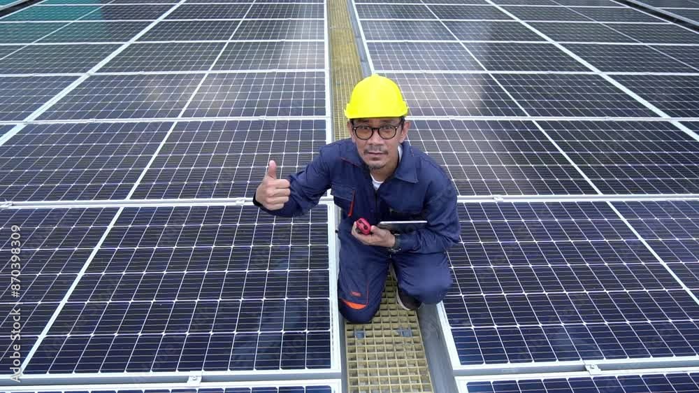 custom made wallpaper toronto digitalAsian engineer uses tablet and radio to inspect rooftop solar cell installation, renewable solar energy technology