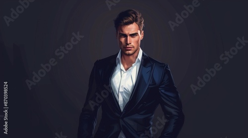 Handsome young man in elegant suit on studio background. Space for text