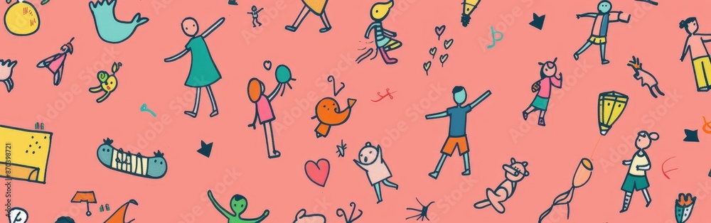 Whimsical Children Activities in Colorful Illustration Whimsical Children Activities in Colorful Illustration