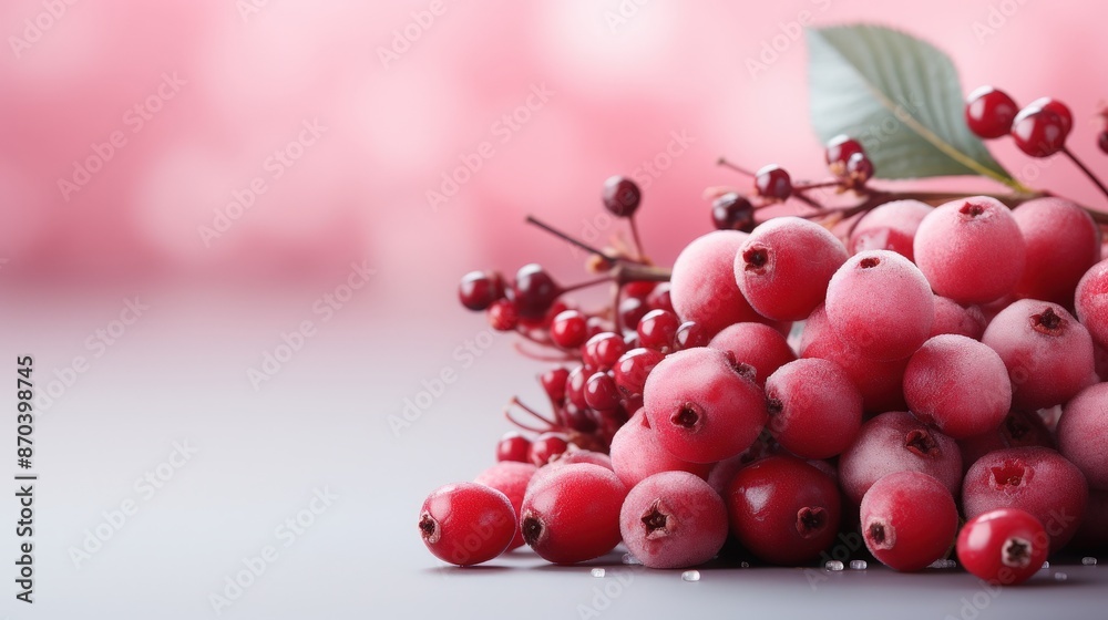Frozen Red Berries on a Pink Background Frozen Red Berries on a Pink Background