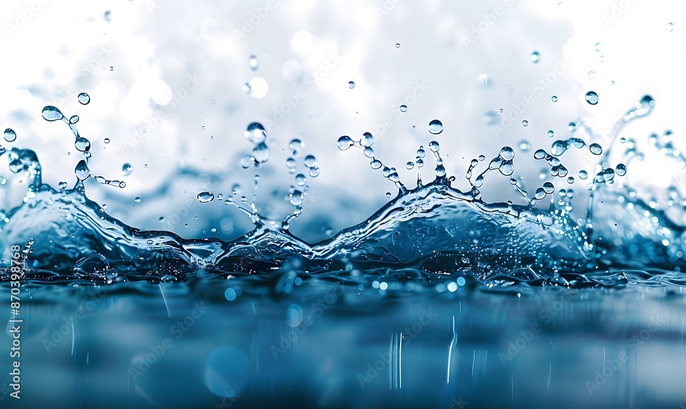 Blue water wave splashes on white background, Generative AI Blue water wave splashes on white background, Generative AI