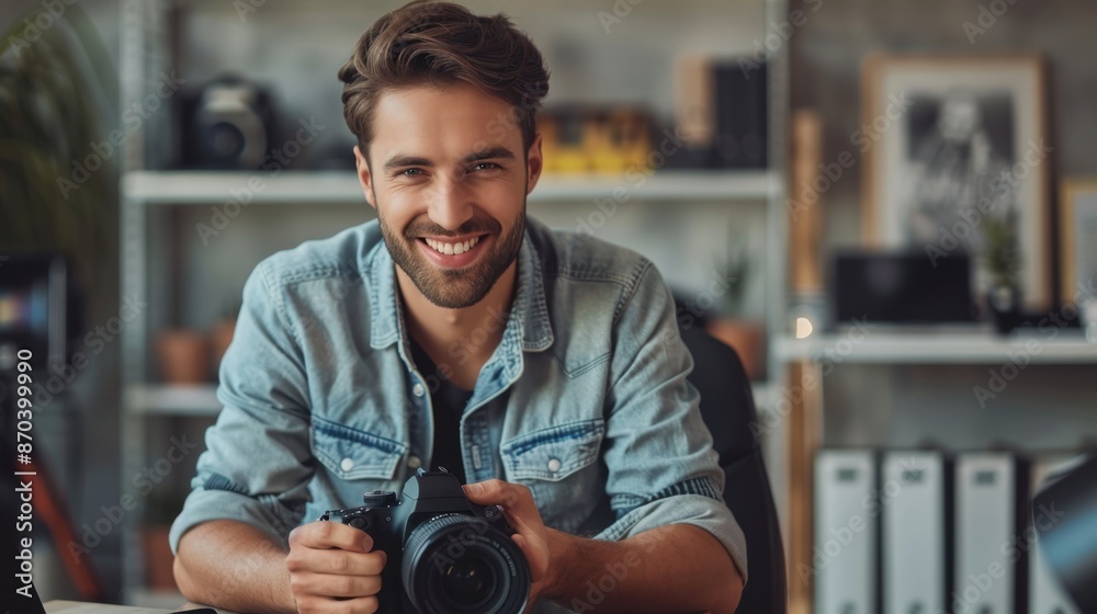 Portrait of a Smiling Photographer with a Camera Portrait of a Smiling Photographer with a Camera