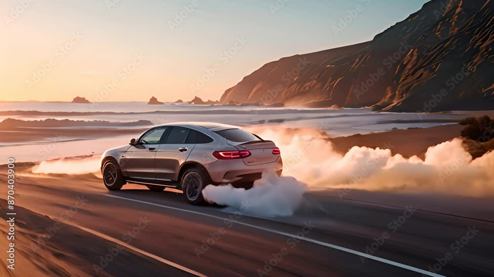 SUV running on snow