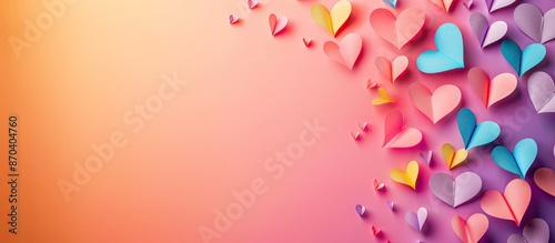 Colorful background with paper hearts and generous copy space image.