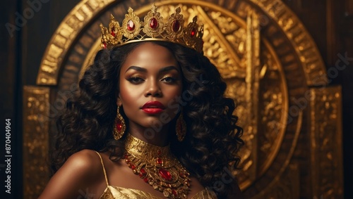 African American Queen wearing a golden crown © Анастасия Макевич