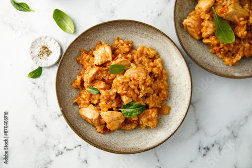 Spicy rice with chicken and pineapple